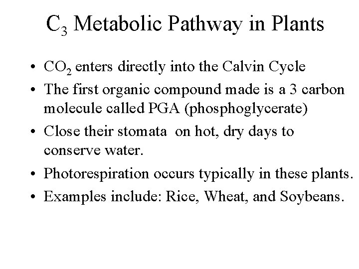 C 3 Metabolic Pathway in Plants • CO 2 enters directly into the Calvin C 3 Metabolic Pathway in Plants • CO 2 enters directly into the Calvin