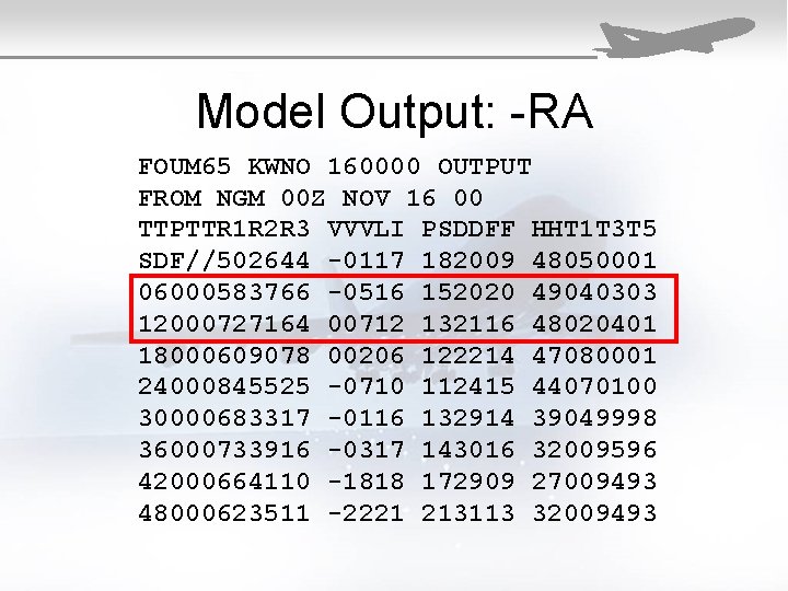Model Output: -RA FOUM 65 KWNO 160000 OUTPUT FROM NGM 00 Z NOV 16