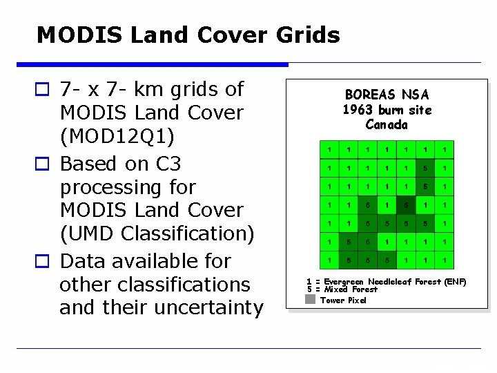 MODIS Land Cover Grids o 7 - x 7 - km grids of MODIS