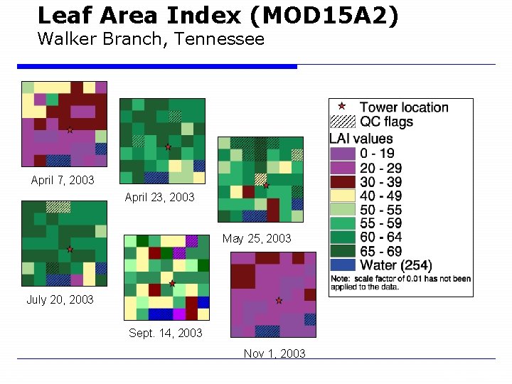 Leaf Area Index (MOD 15 A 2) Walker Branch, Tennessee April 7, 2003 April