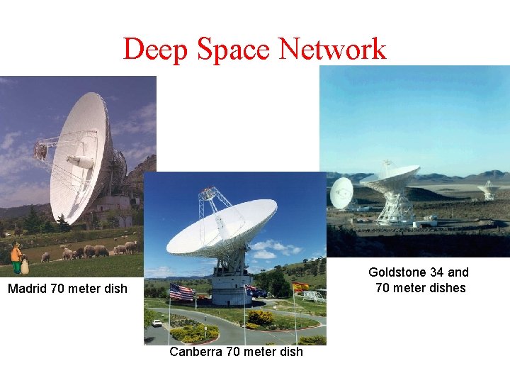 Deep Space Network Goldstone 34 and 70 meter dishes Madrid 70 meter dish Canberra