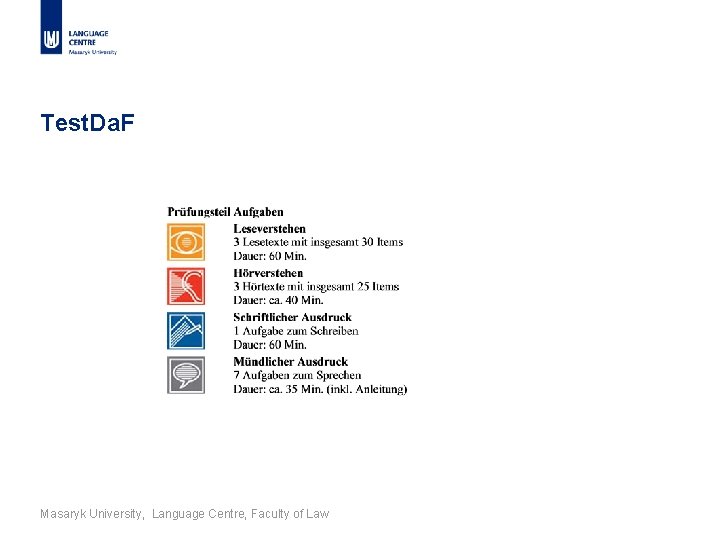 Test. Da. F Masaryk University, Language Centre, Faculty of Law 
