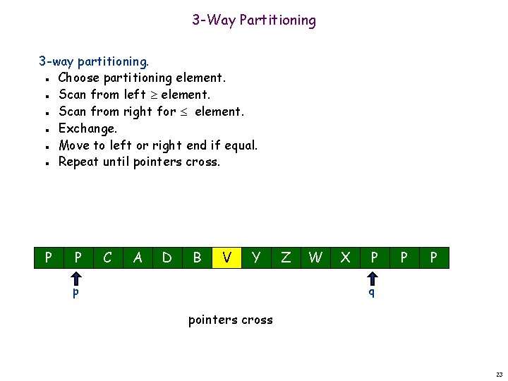 3 -Way Partitioning 3 -way partitioning. Choose partitioning element. Scan from left element. Scan