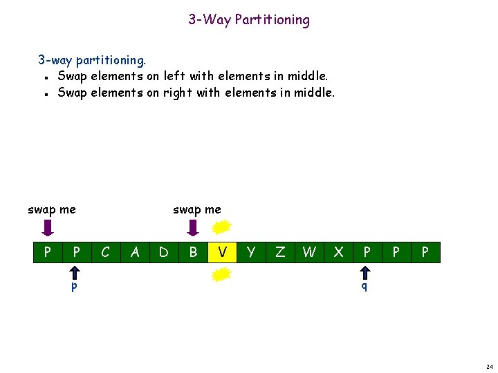 3 -Way Partitioning 3 -way partitioning. Swap elements on left with elements in middle.