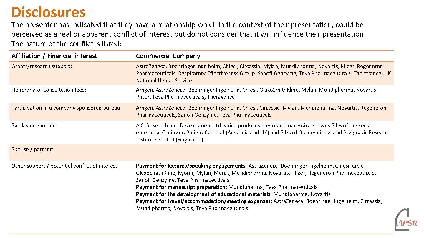 Disclosures The presenter has indicated that they have a relationship which in the context Disclosures The presenter has indicated that they have a relationship which in the context