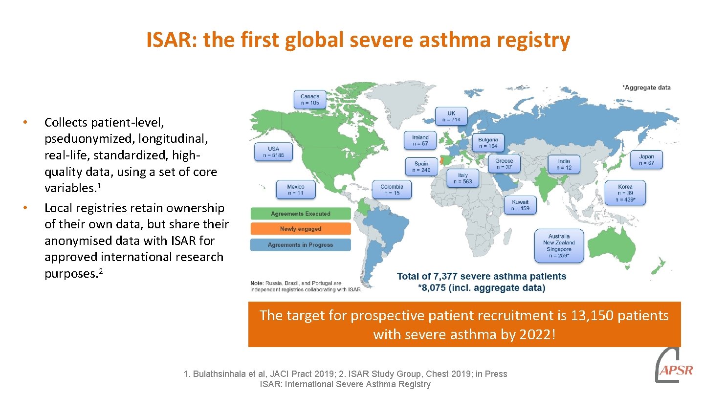 ISAR: the first global severe asthma registry • • Collects patient-level, pseduonymized, longitudinal, real-life, ISAR: the first global severe asthma registry • • Collects patient-level, pseduonymized, longitudinal, real-life,
