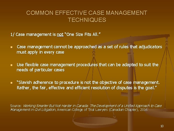 COMMON EFFECTIVE CASE MANAGEMENT TECHNIQUES 1/ Case management is not “One Size Fits All.