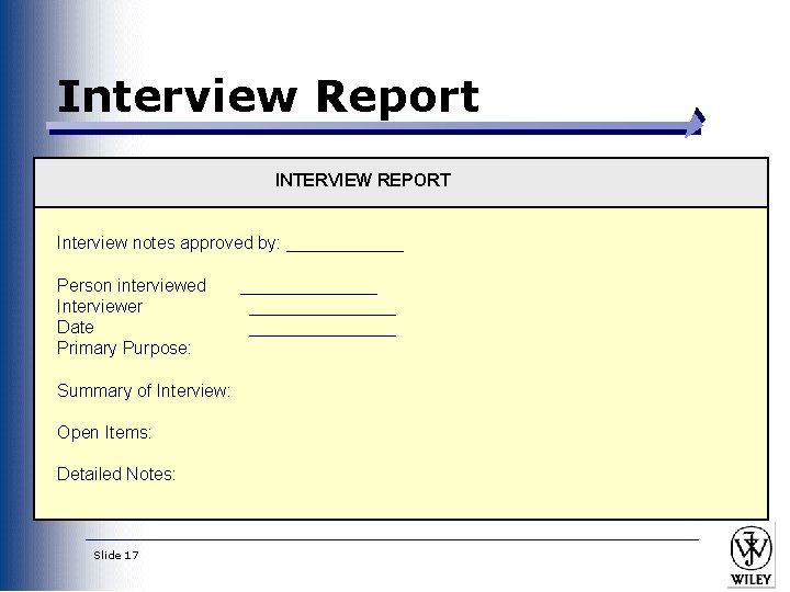 Interview Report INTERVIEW REPORT Interview notes approved by: ______ Person interviewed Interviewer Date Primary