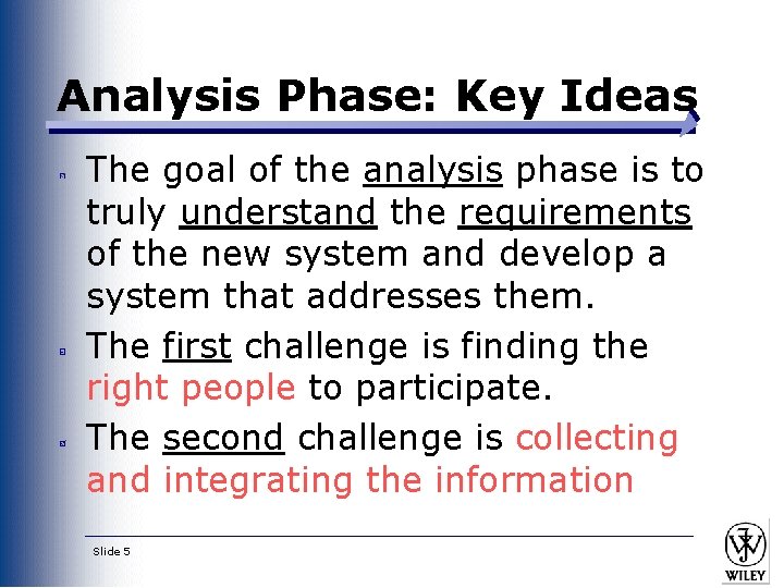 Analysis Phase: Key Ideas The goal of the analysis phase is to truly understand