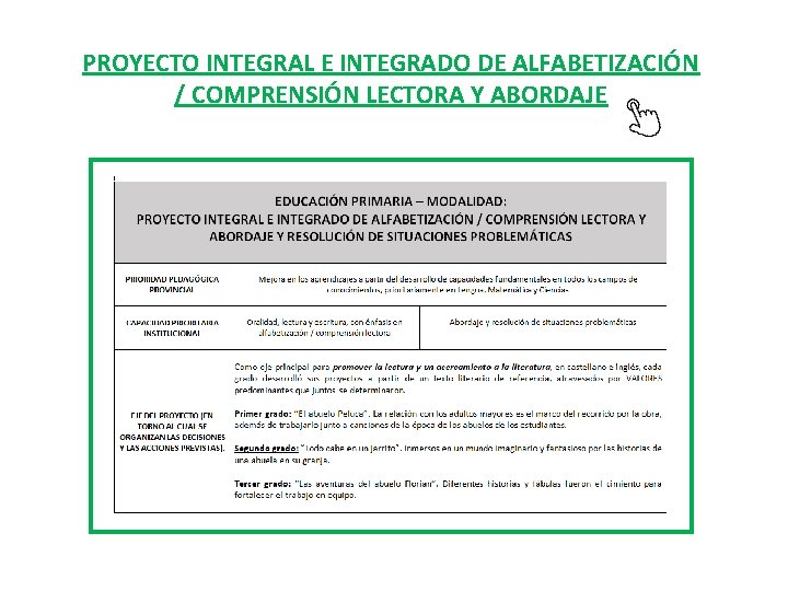 PROYECTO INTEGRAL E INTEGRADO DE ALFABETIZACIÓN / COMPRENSIÓN LECTORA Y ABORDAJE 