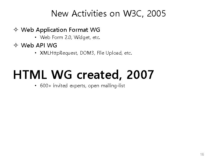 New Activities on W 3 C, 2005 Web Application Format WG • Web Form