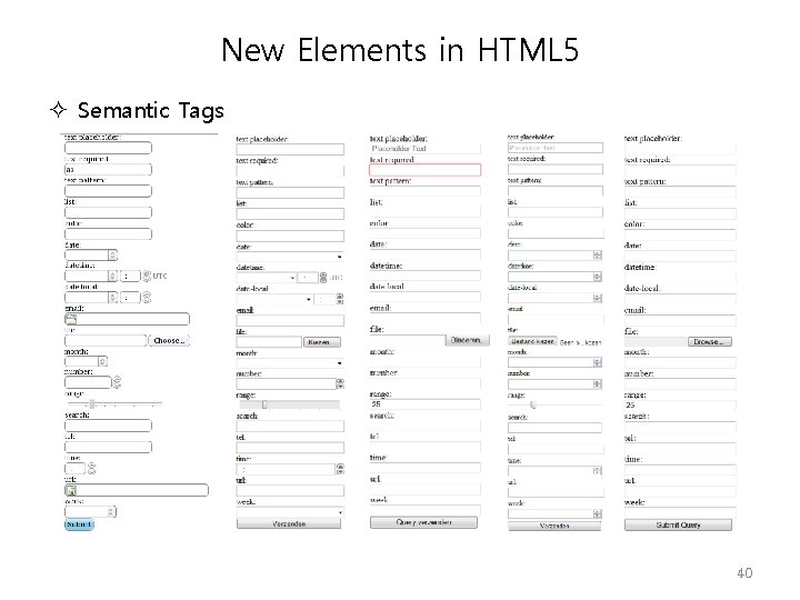 New Elements in HTML 5 Semantic Tags 40 