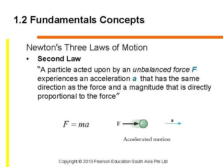 1. 2 Fundamentals Concepts Newton’s Three Laws of Motion • Second Law “A particle