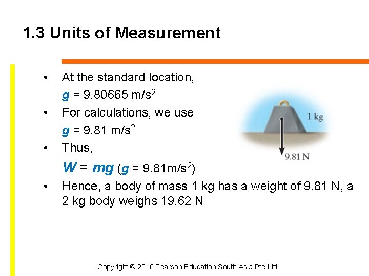 1. 3 Units of Measurement • • • At the standard location, g =