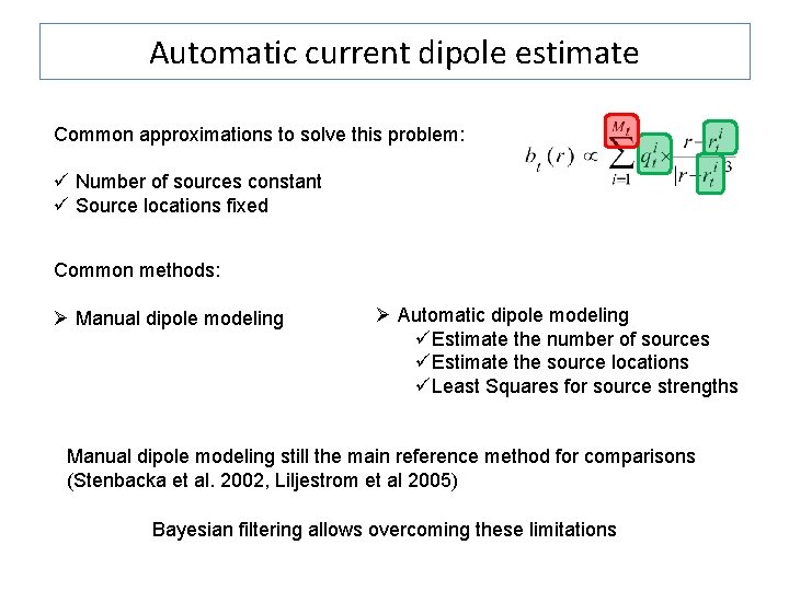 Automatic current dipole estimate Common approximations to solve this problem: ü Number of sources