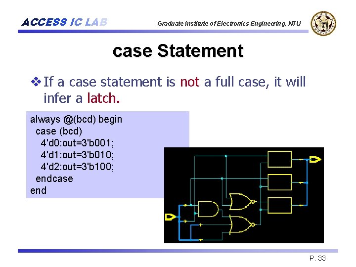 ACCESS IC LAB Graduate Institute of Electronics Engineering, NTU case Statement v If a