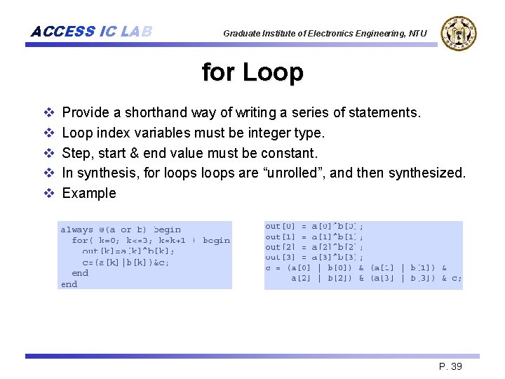 ACCESS IC LAB Graduate Institute of Electronics Engineering, NTU for Loop v v v