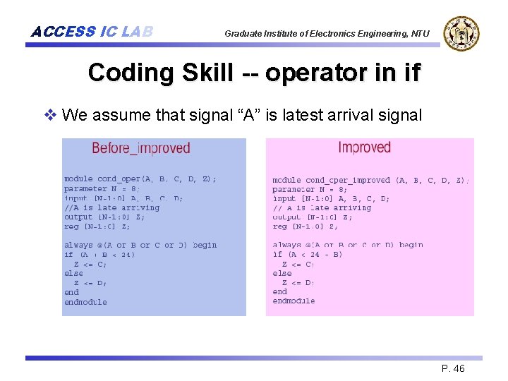 ACCESS IC LAB Graduate Institute of Electronics Engineering, NTU Coding Skill -- operator in