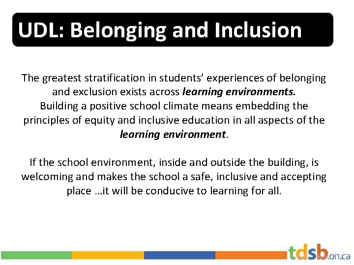 UDL: Belonging and Inclusion The greatest stratification in students’ experiences of belonging and exclusion