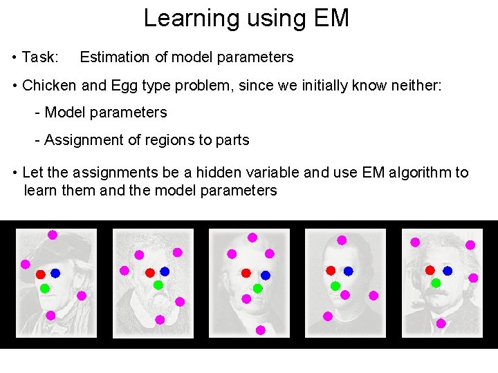 Learning using EM • Task: Estimation of model parameters • Chicken and Egg type Learning using EM • Task: Estimation of model parameters • Chicken and Egg type