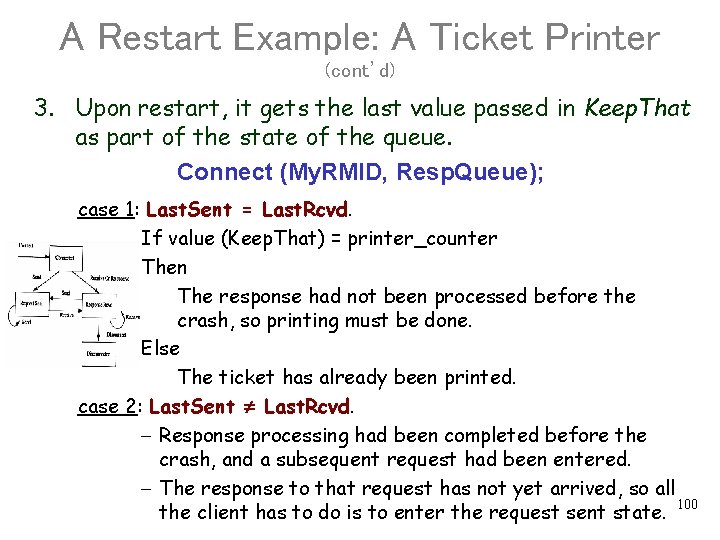 A Restart Example: A Ticket Printer (cont’d) 3. Upon restart, it gets the last