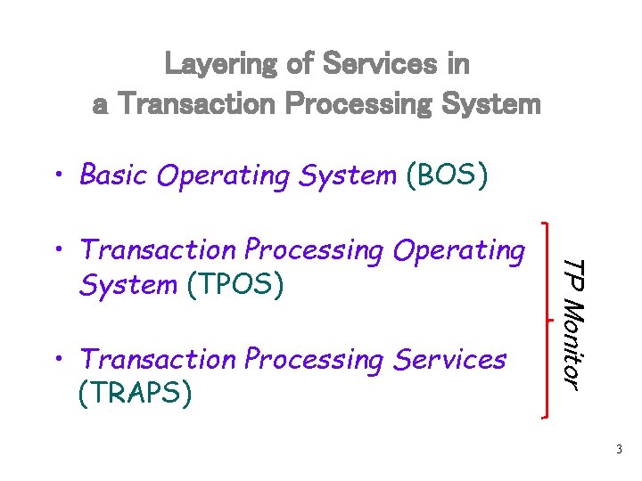 Layering of Services in a Transaction Processing System • Basic Operating System (BOS) •