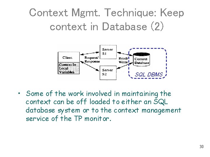 Context Mgmt. Technique: Keep context in Database (2) SQL DBMS • Some of the