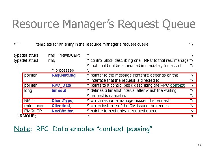 Resource Manager’s Request Queue /*** template for an entry in the resource manager’s request