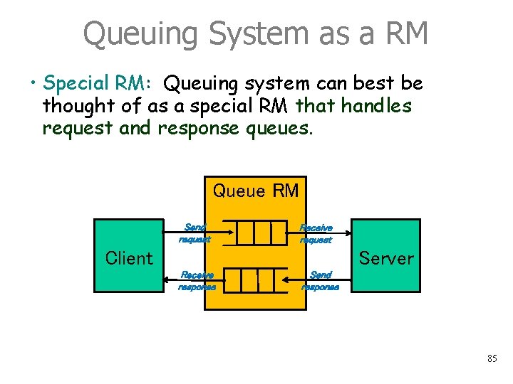 Queuing System as a RM • Special RM: Queuing system can best be thought