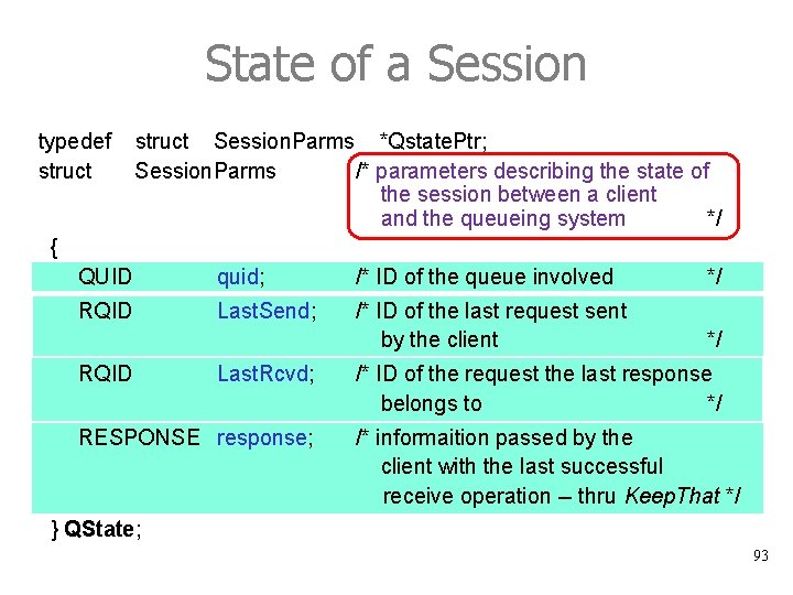 State of a Session typedef struct Session. Parms *Qstate. Ptr; Session. Parms /* parameters