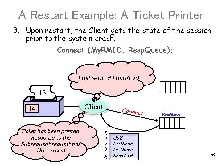 A Restart Example: A Ticket Printer 3. Upon restart, the Client gets the state