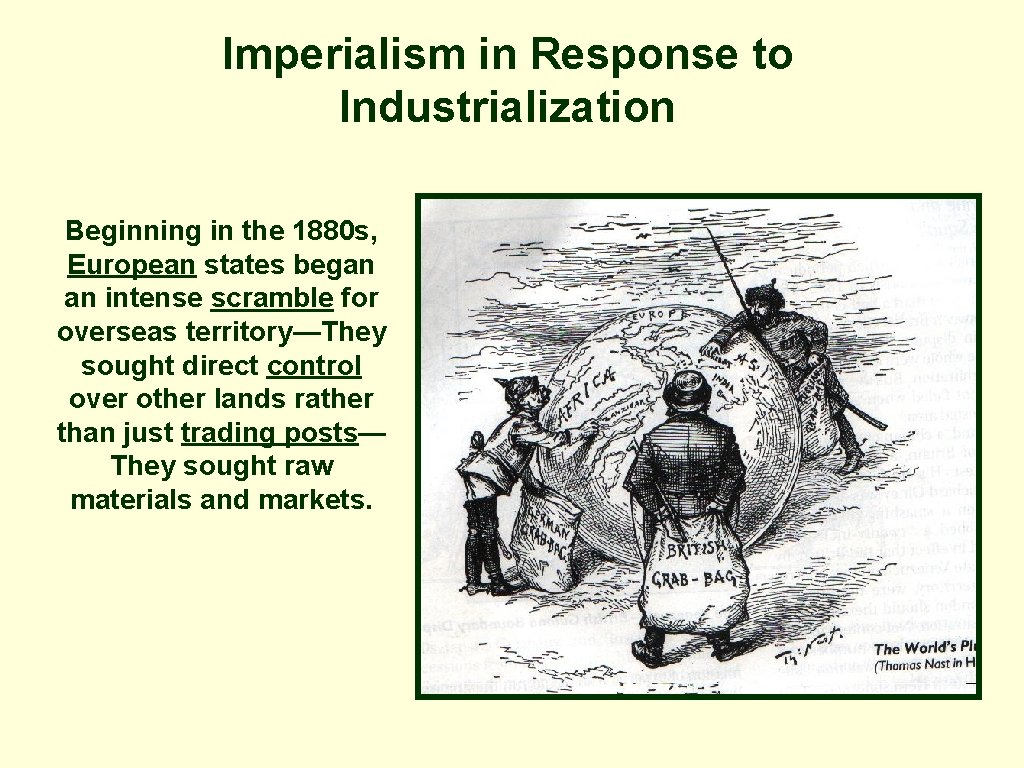 Imperialism in Response to Industrialization Beginning in the 1880 s, European states began an Imperialism in Response to Industrialization Beginning in the 1880 s, European states began an