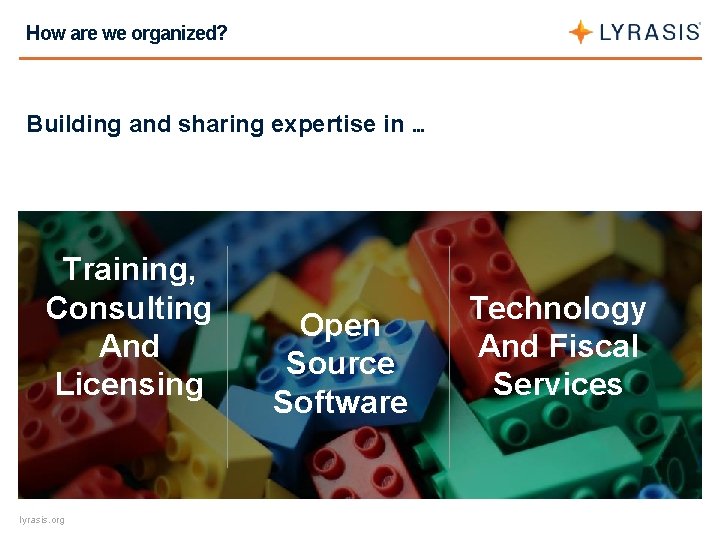 How are we organized? Building and sharing expertise in … Training, Consulting And Licensing