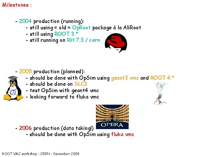 Milestones : - 2004 production (running): - still using « old » Op. Root