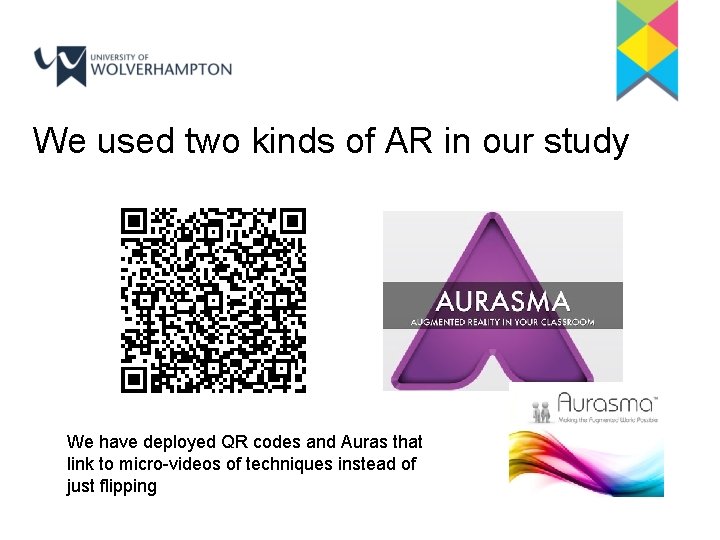 We used two kinds of AR in our study We have deployed QR codes