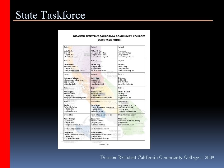 State Taskforce Disaster Resistant California Community Colleges | 2009 