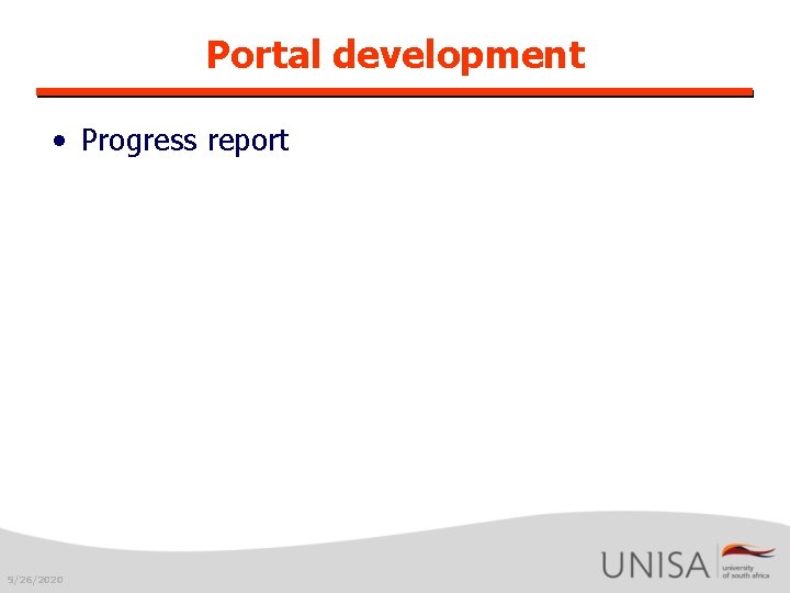 Portal development • Progress report 9/26/2020 