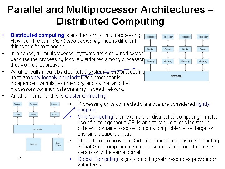 Parallel and Multiprocessor Architectures – Distributed Computing • • Distributed computing is another form