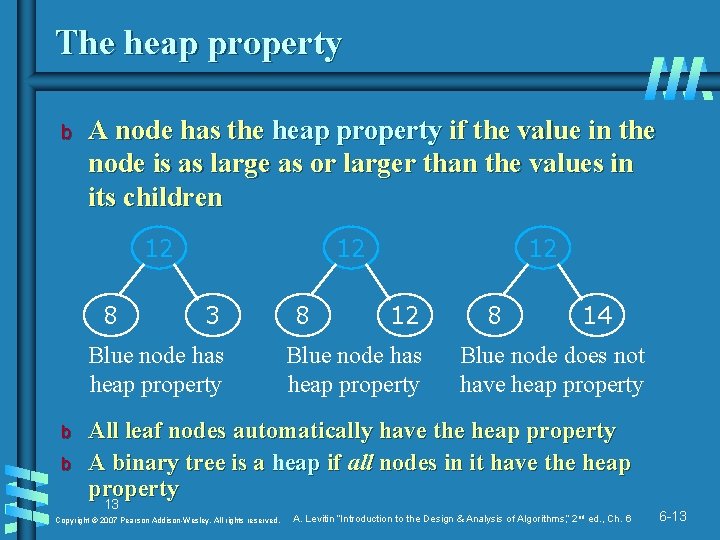 The heap property b A node has the heap property if the value in