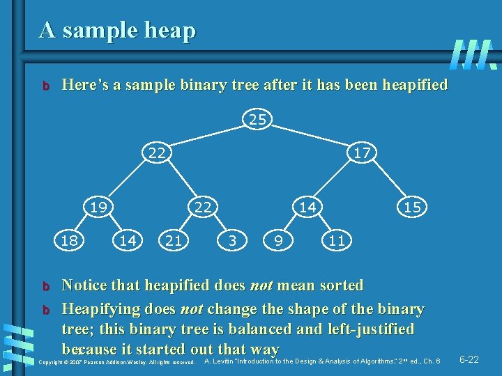 A sample heap b Here’s a sample binary tree after it has been heapified
