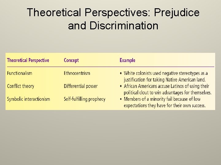 Theoretical Perspectives: Prejudice and Discrimination 