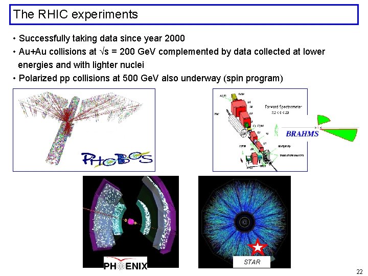 The RHIC experiments • Successfully taking data since year 2000 • Au+Au collisions at