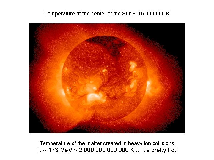 Temperature at the center of the Sun ~ 15 000 K Temperature of the