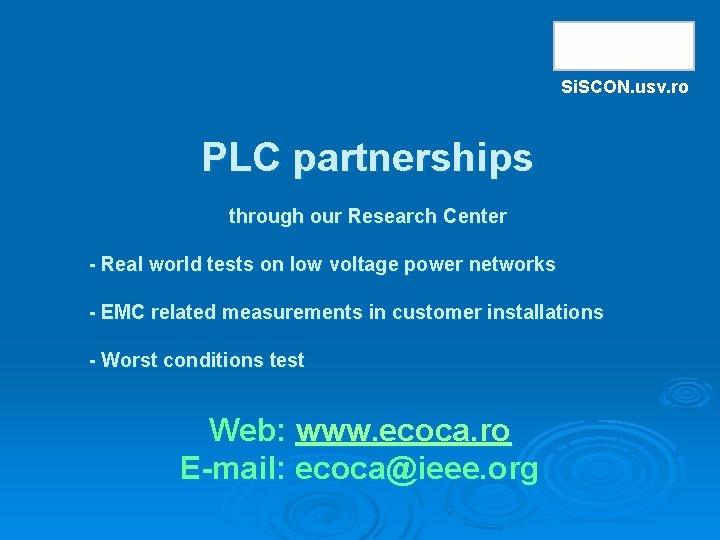 Si. SCON. usv. ro PLC partnerships through our Research Center - Real world tests