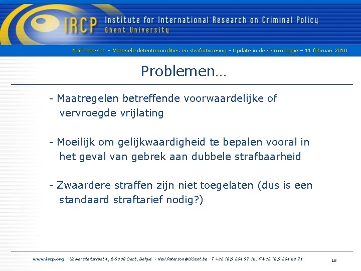 Neil Paterson – Materiële detentiecondities en strafuitvoering – Update in de Criminologie – 11