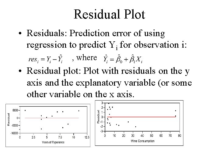 Residual Plot • Residuals: Prediction error of using regression to predict Yi for observation