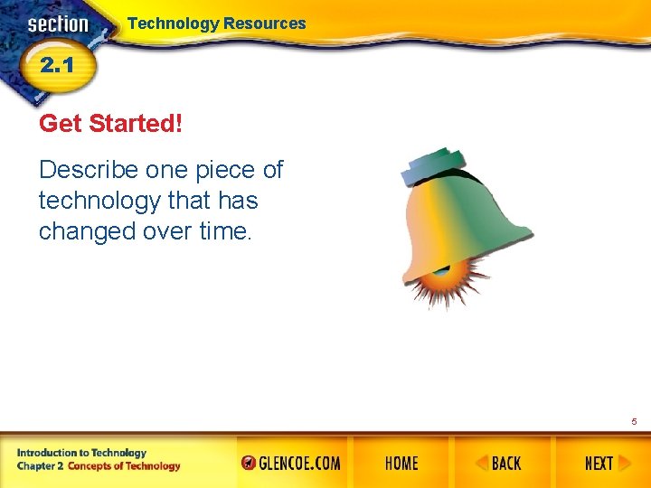 Technology Resources 2. 1 Get Started! Describe one piece of technology that has changed