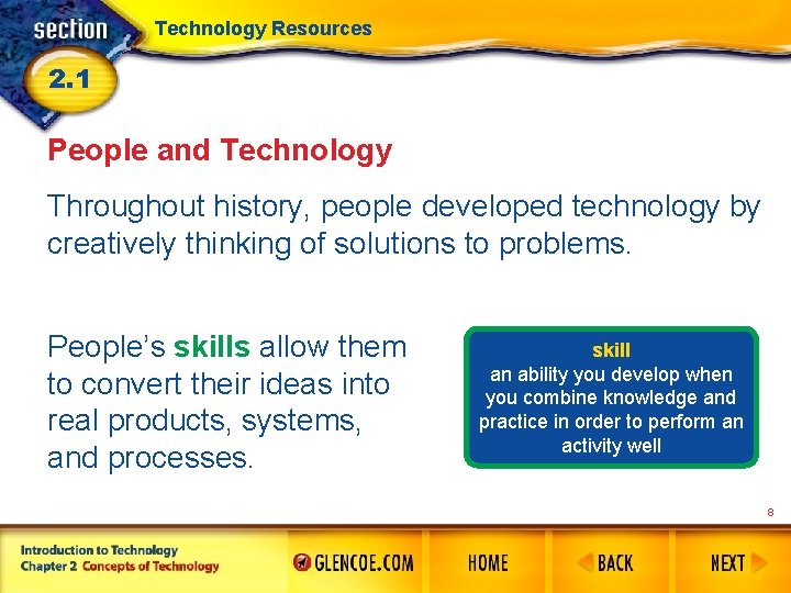 Technology Resources 2. 1 People and Technology Throughout history, people developed technology by creatively