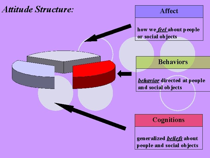 Attitude Structure: Affect how we feel about people or social objects Behaviors behavior directed