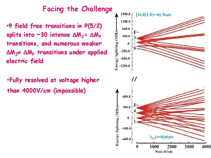 Facing the Challenge • 9 field free transitions in P(5/2) splits into ~30 intense